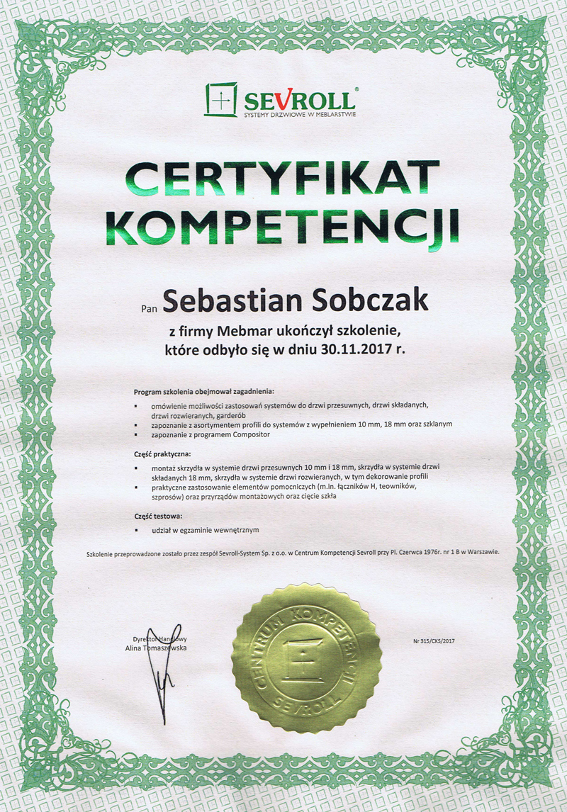 certyfikat Sevroll